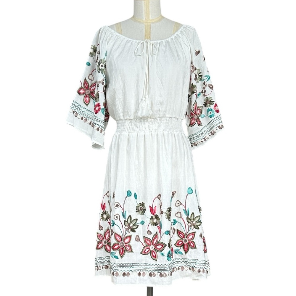 Ana & Rose Floral Embroidered Off-the-Shoulder‎ Peasant Dress Boho Size Medium